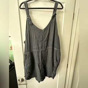 Black linen overalls with pockets XXL